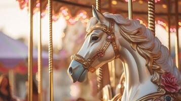 carrusel caballo en diversión parque carnaval, ai foto