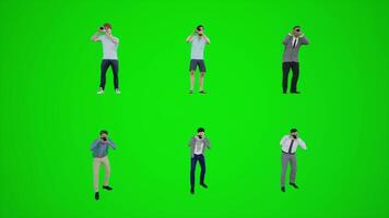 3d animatie van de mannetje trainer Aan de groen scherm aan het wachten en op zoek en video