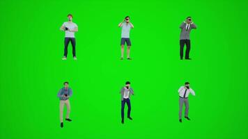 3d animazione di un' shopping uomo su verde schermo a piedi e shopping in linea video