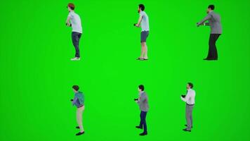 3D animation of the man in charge of shopping on the green screen is walking video