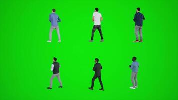 3D animation of a man traveling on a green screen walking in an airport chroma video