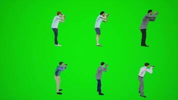 3d animatie van trots Mens Aan groen scherm wandelen boodschappen doen en drinken chroma video