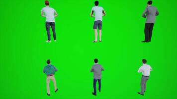 3d animación de masculino actor en verde pantalla Bebiendo y comiendo y esperando en video