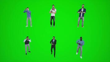 3d animation de une achats homme sur vert écran en pensant et parlant et achat video