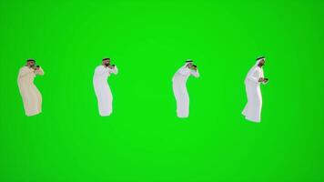 3D animation of a male photographer standing on a green screen filming and video