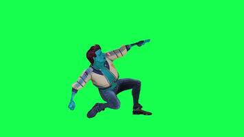 blå 3d tecknad serie man dans höft hopp på grön skärm 3d människor gående bakgrund video