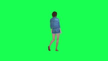 3D woman in jeans watering plants front angle green screen video