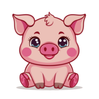 Cute and Funny Kawaii Chibi Style Pig Illustration png