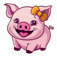 Cute and Funny Kawaii Chibi Style Pig Illustration png