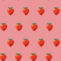Pixel Art Strawberry Seamless Pattern vector