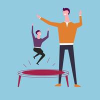 Father and child jumping trampoline vector