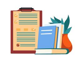 Clipboard with Books and Plant vector