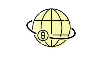 animated world icons with financial and business concepts. transparent background video