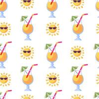 Summer Cocktails And Sun Seamless Pattern vector