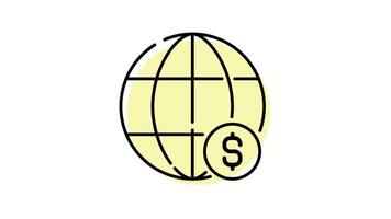 animated world icons with financial and business concepts. transparent background video