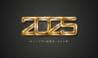 Happy New Year 2025 with elegant modern premium design and golden realistic metal number. vector