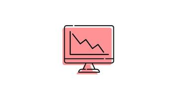 animation of statistical report icon in monitor with transparent background video