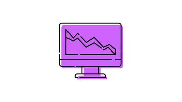 animation of statistical report icon in monitor with transparent background video