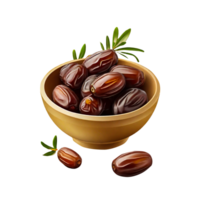 dates in a bowl with rosemary on a transparent background png