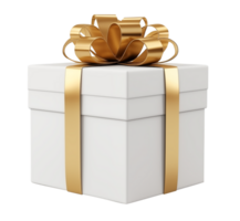 White square gift box tied with a golden bow punches the background png