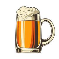 beer mug illustration retro cartoon style on white background, element for poster, clipart, embem, logo vector