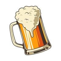 beer mug illustration retro cartoon style on white background, element for poster, clipart, embem, logo vector