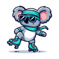 cartoon koala wearing sunglasses and a scarf on roller skates png