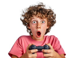 enfant joueur avec une surpris expression avec console manette png