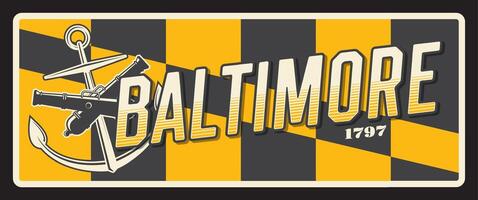 Baltimore american city vintage travel plate vector