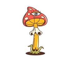 Retro groovy space amanita mushroom character vector