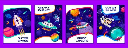 espacio carteles con astronauta y extraterrestre en espacio vector