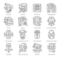 Web app development and optimization line icons vector