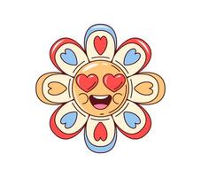 Retro y2k groovy Cartoon chamomile flower love vector