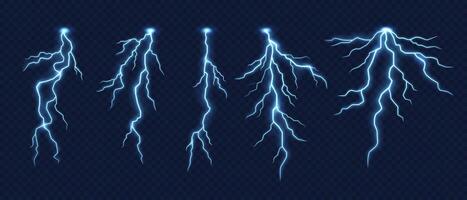 Lightning thunderstorm effect, blue flash strikes vector