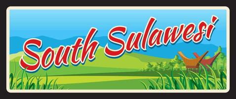 South Sulawesi Indonesia, old travel plate sign vector