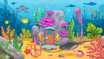 Underwater game landscape with fairytale house vector