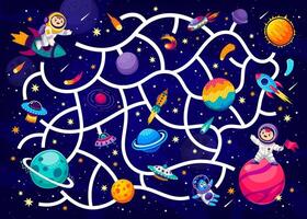 Galaxy labyrinth maze game, help kid find friend vector