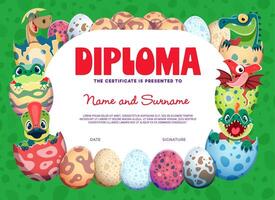 Kid diploma with funny prehistoric dino in eggs vector