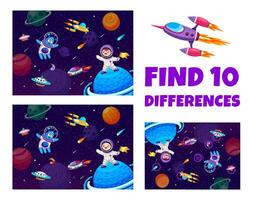 niños juego a encontrar diez diferencias en galaxia espacio vector
