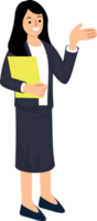 portrait businesswoman standing holding file with hands pointing finger to copyspace or advertising concept and announcement png