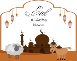 Lycklig eid al Adha bakgrund med illustration av moské och djur- get och får offer- png