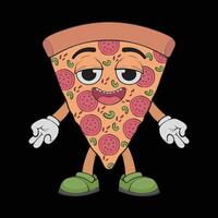 Cartoon pizza character. Happy pizzeria mascot character. coloring page. vector
