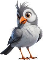 A cute cartoon-style bird with fuzzy gray feathers. AI-generated. png