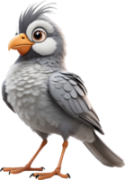 A cute cartoon-style bird with fuzzy gray feathers. AI-generated. png