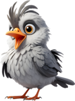 A cute cartoon-style bird with fuzzy gray feathers. AI-generated. png