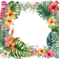 tropical folhas e vibrante flores, floral quadro. gerado por ai. png