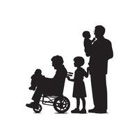 Grandparent silhouette illustration with grandchild on white background. Old couple logo vector