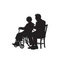 Grandparent silhouette illustration with grandchild on white background. Old couple logo vector