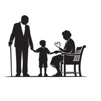 Grandparent silhouette illustration with grandchild on white background. Old couple logo vector