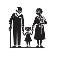 Grandparent silhouette illustration with grandchild on white background. Old couple logo vector